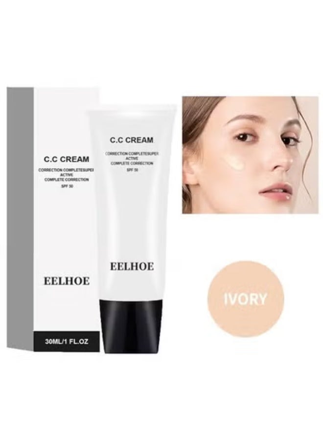إيلهو CC Cream SPF 50-CC كريم ذاتي الضبط للبشرة الناضجة ، واقي من الشمس وكريم الأساس لتصحيح اللون ، كونسيلر مرطب للبشرة قبل المكياج (#Ivory) - Image 1